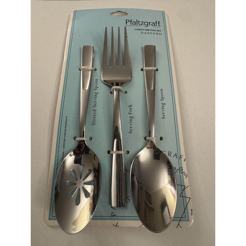 Pfaltzgraff Stainless Steel 3 Piece Serving Set Spoons Fork New D14